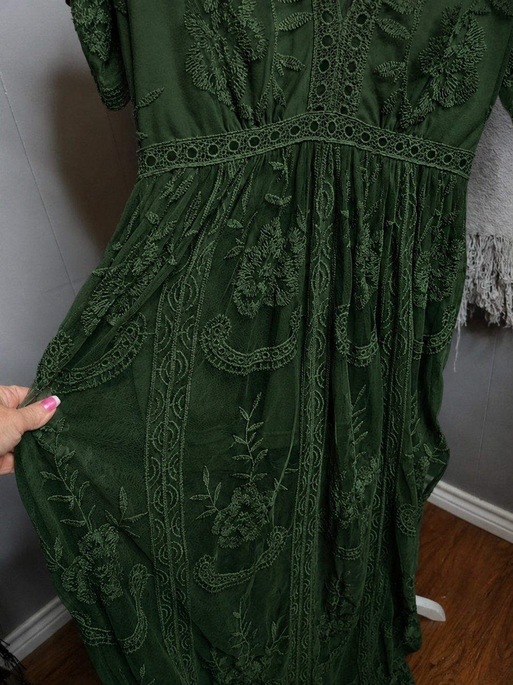 Embroidered Deep Green V-Neck Maxi Romper Dress - Picture 5 of 6